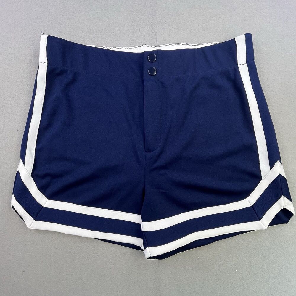 Vintage Bike Coaches Shorts Mens XL 38 Blue White Stripes Double Snap Athletic